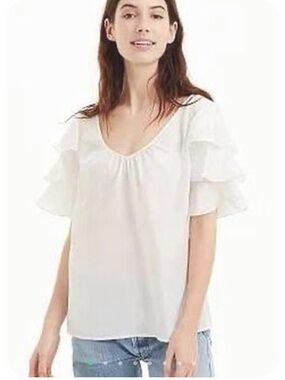 Club Monaco 100% Silk White Ruffled Sleeve Women's Top